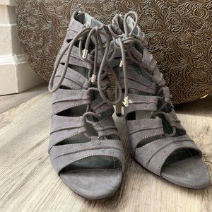 BCBGeneration Caged Bootie Heels- Suede/Grey